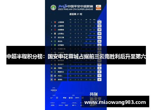 中超半程积分榜：国安申花蓉城占据前三云南胜利后升至第六