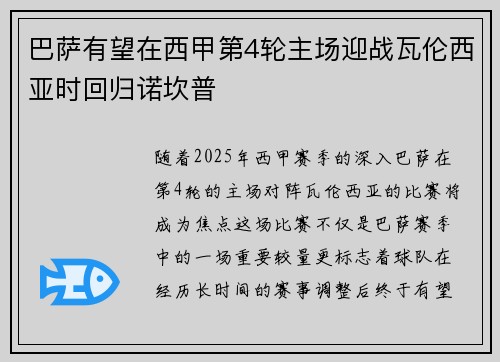 巴萨有望在西甲第4轮主场迎战瓦伦西亚时回归诺坎普